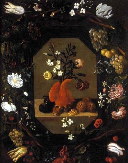 Juan de  Espinosa Still-Life with Flowers with a Garland of Fruit France oil painting art